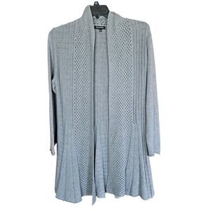 Notations Gray Open Front Cardigan Sweater Pointelle Knit Flared Women Large L
